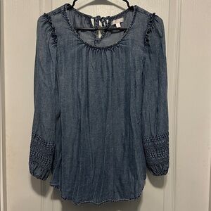 LC Lauren Conrad Blue Denim Tie-Neck Top